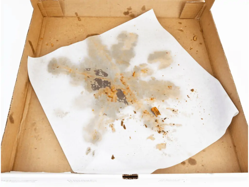 greasy empty pizza box