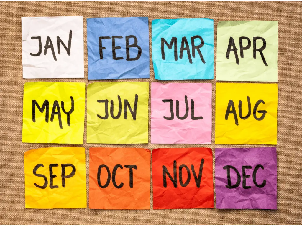 colourful calendar showing the months of the year